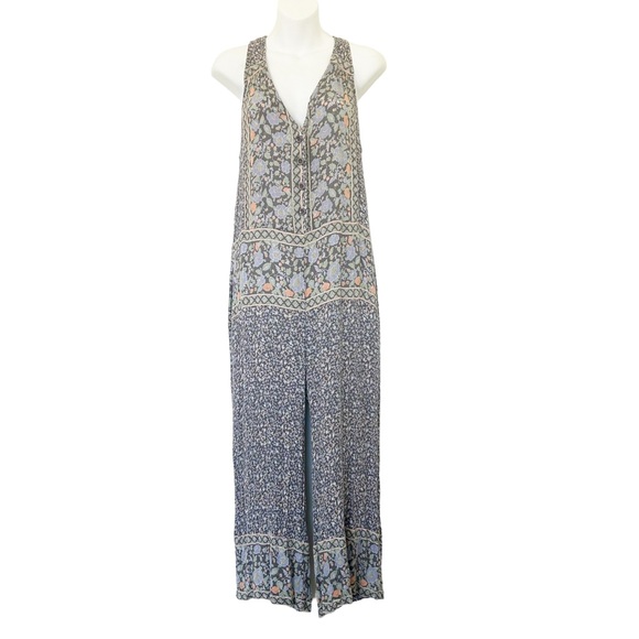 Free People Pants - Free People sleeveless wide legged floral gauzy jumpsuit size small gray baggy